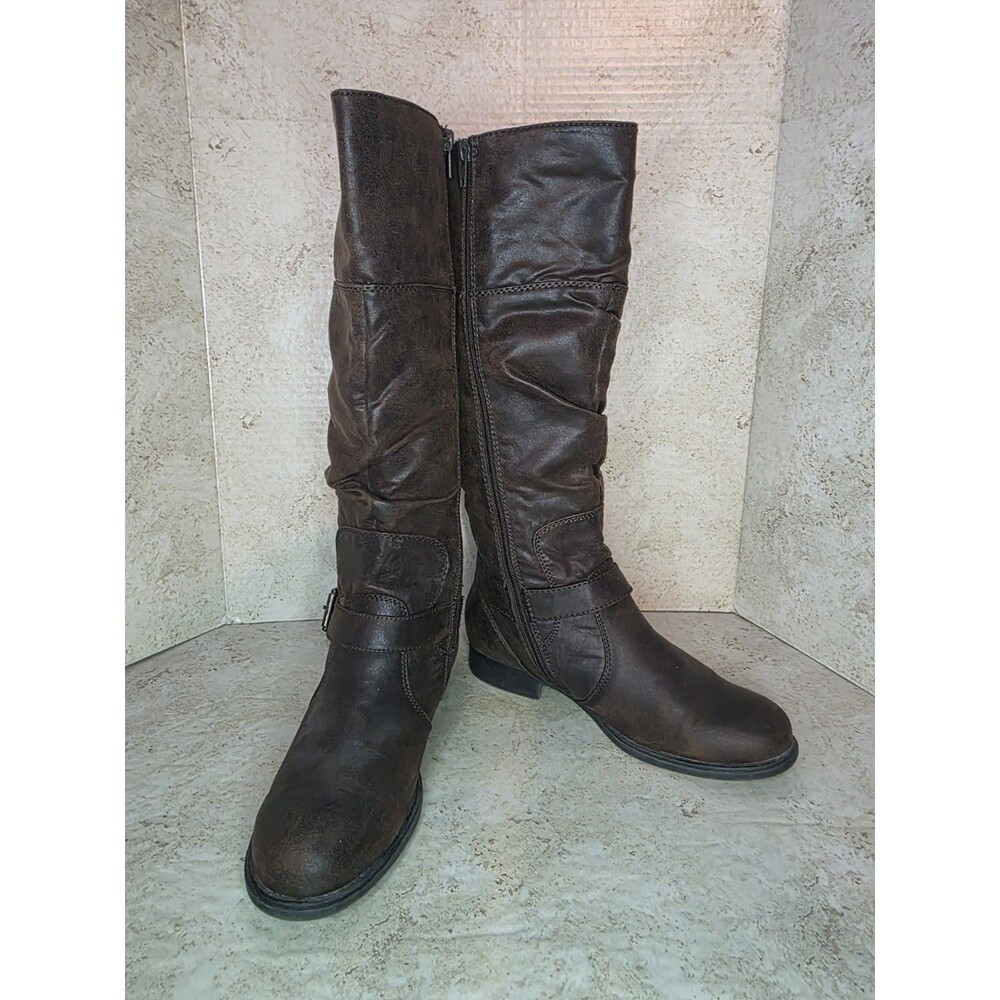 BareTraps Joey Riding Moto Boots Women Sz 7.5M Brown Faux Leather Casual Comfort
